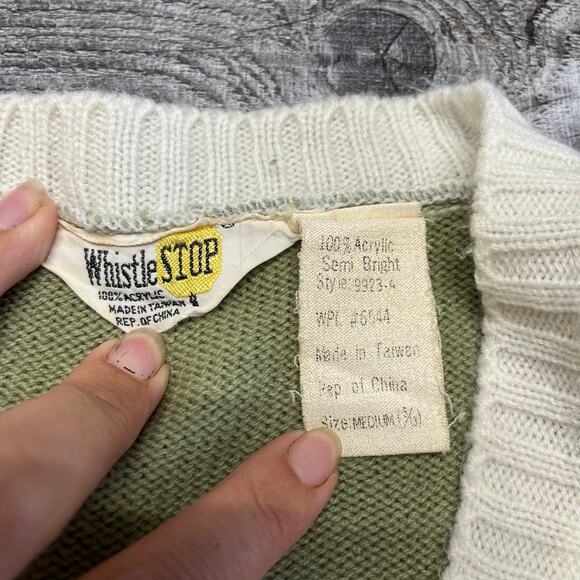 Vintage‎ 70s Whistle Stop Zig Zag Striped Womens M V-Neck Acrylic Knit Sweater - Picture 4 of 8